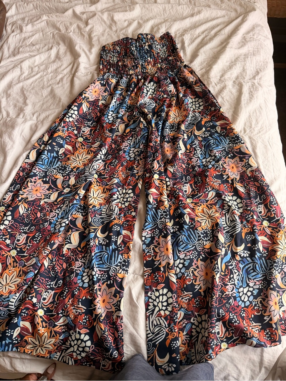 Boho Floral Smocked Waist Wide Leg Pants Size Medium